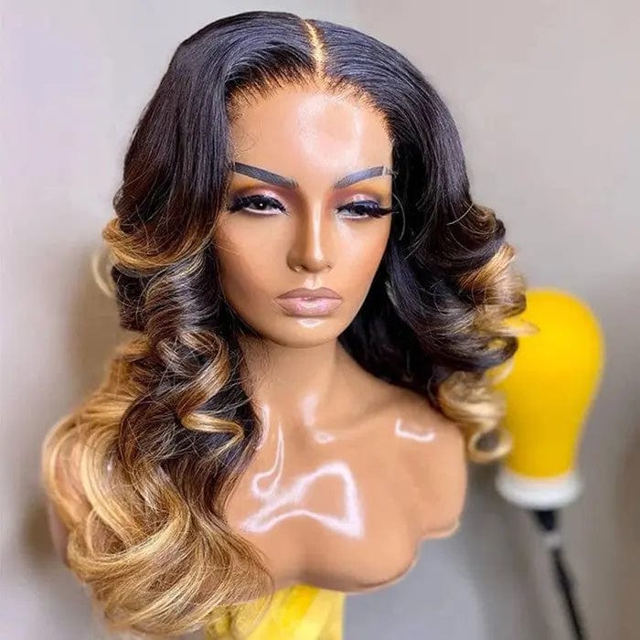 Highlight Black To Brown Blonde  Raw Human Hair Lace Front Wigs For Women 13A Hair Vendors Wigs With Free Part Lace Frontal
