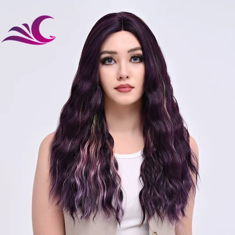 Highlight Mix Ice Blonde Ombre Colorful Middle Part Wig Long Wavy Pre-Plucked Synthetic Lace Front Wig