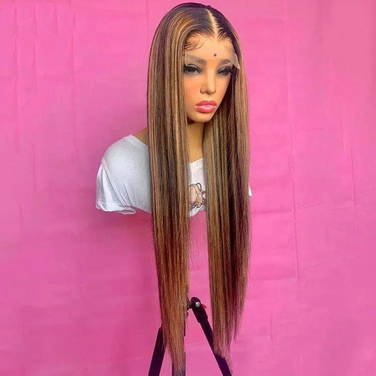 Highlight Ombre Brown Color Silky Straight Brazilian Virgin Human Hair 13*6 Lace Front Wigs