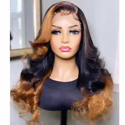 Highlight Ombre Color Body Wave Pre-plucked Virgin Brazilian Remy Human Hair Lace Front Wigs