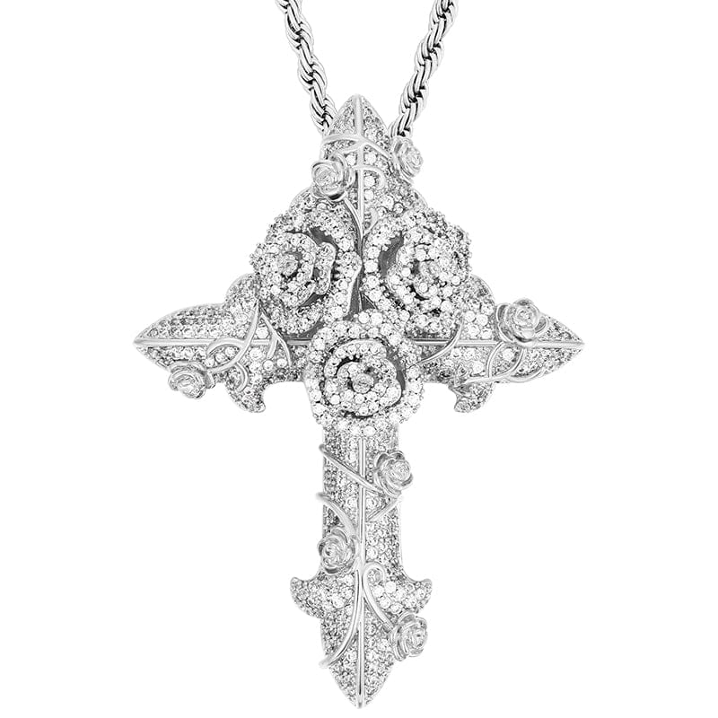 Hip Hop Cross Pendant With Roses Luxury CZ Jewelry New Fashion Charms Necklace Pendant