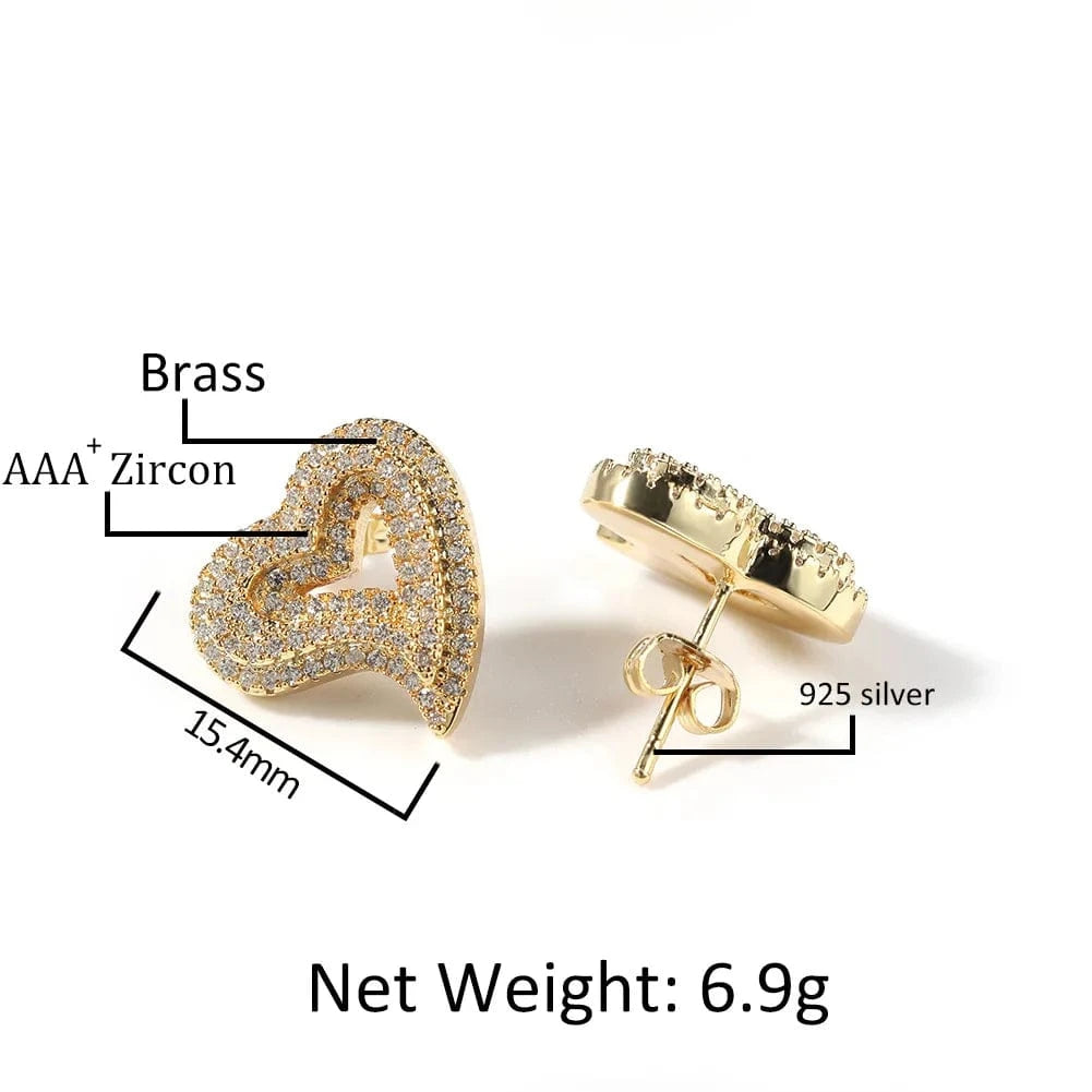 Hip Hop Retro Hollow Out Heart Stud Earrings Party Gift Personalized Micro Insert Zircon Stud Fashion Unisex Jewelry Wholesale