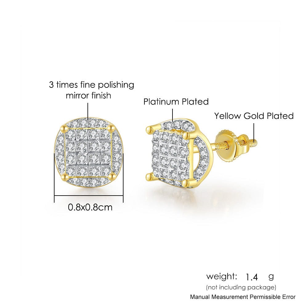 HipHop Jewelry 14K Gold Plated Cubic CZ Micro Pave Men Hiphop 18K Gold silver Earring Jewelry