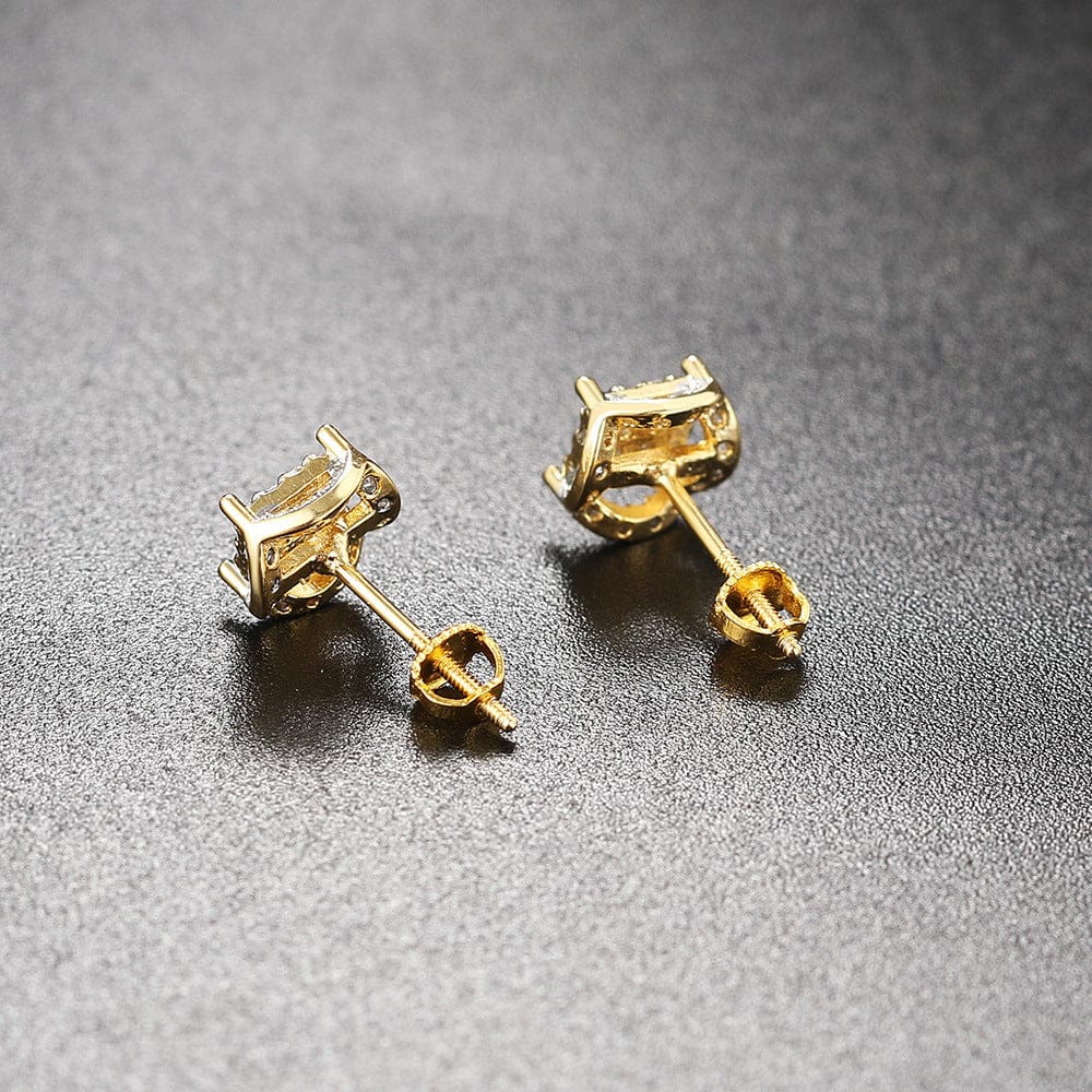 HipHop Jewelry 14K Gold Plated Cubic CZ Micro Pave Men Hiphop 18K Gold silver Earring Jewelry