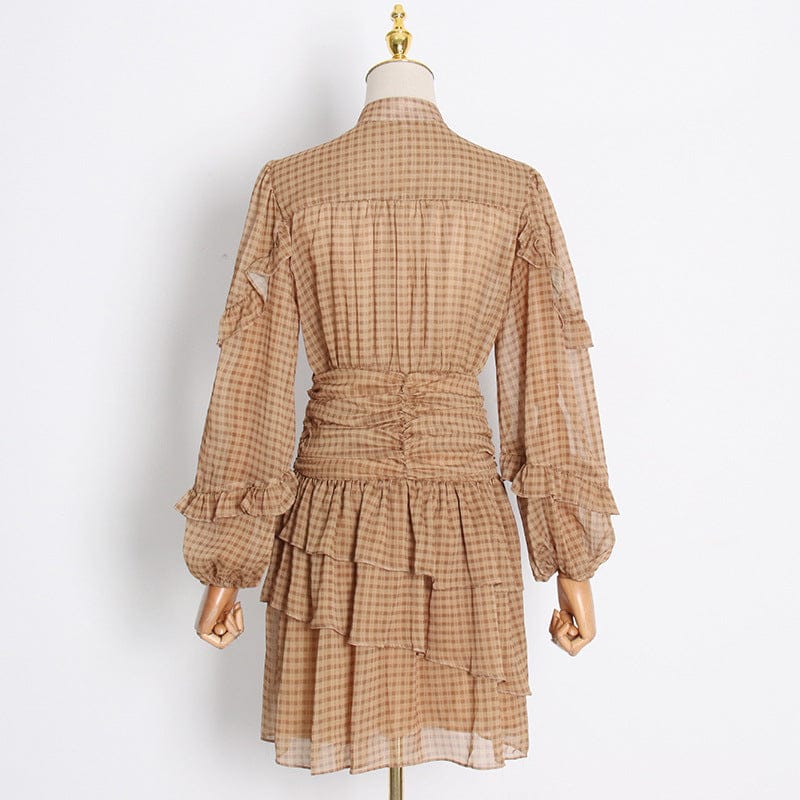 Holiday Style Temperament Ol Commuter Design Sense A-line Skirt 2022 Autumn New Fashion V-Neck Long-sleeved Lace Dress