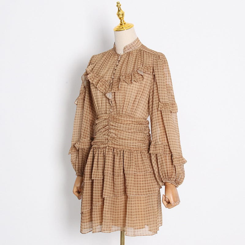 Holiday Style Temperament Ol Commuter Design Sense A-line Skirt 2022 Autumn New Fashion V-Neck Long-sleeved Lace Dress