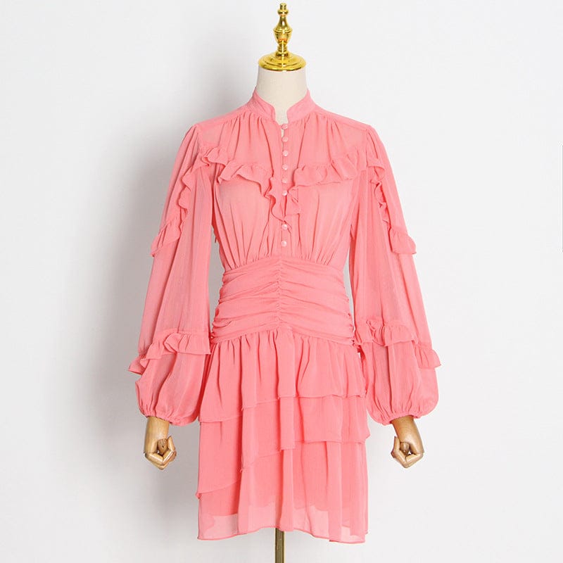 Holiday Style Temperament Ol Commuter Design Sense A-line Skirt 2022 Autumn New Fashion V-Neck Long-sleeved Lace Dress