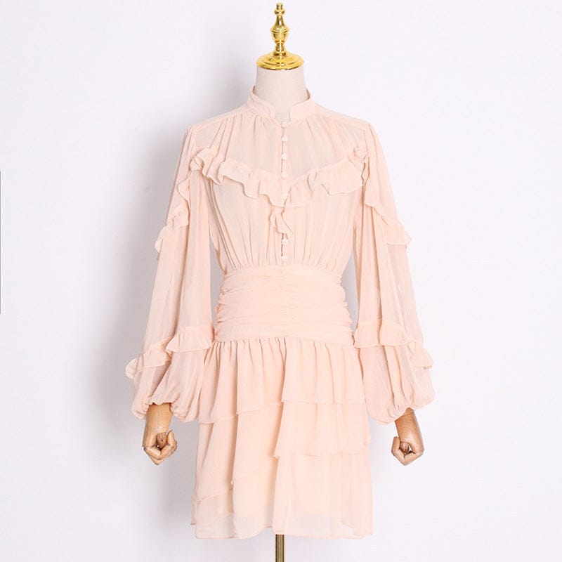 Holiday Style Temperament Ol Commuter Design Sense A-line Skirt 2022 Autumn New Fashion V-Neck Long-sleeved Lace Dress