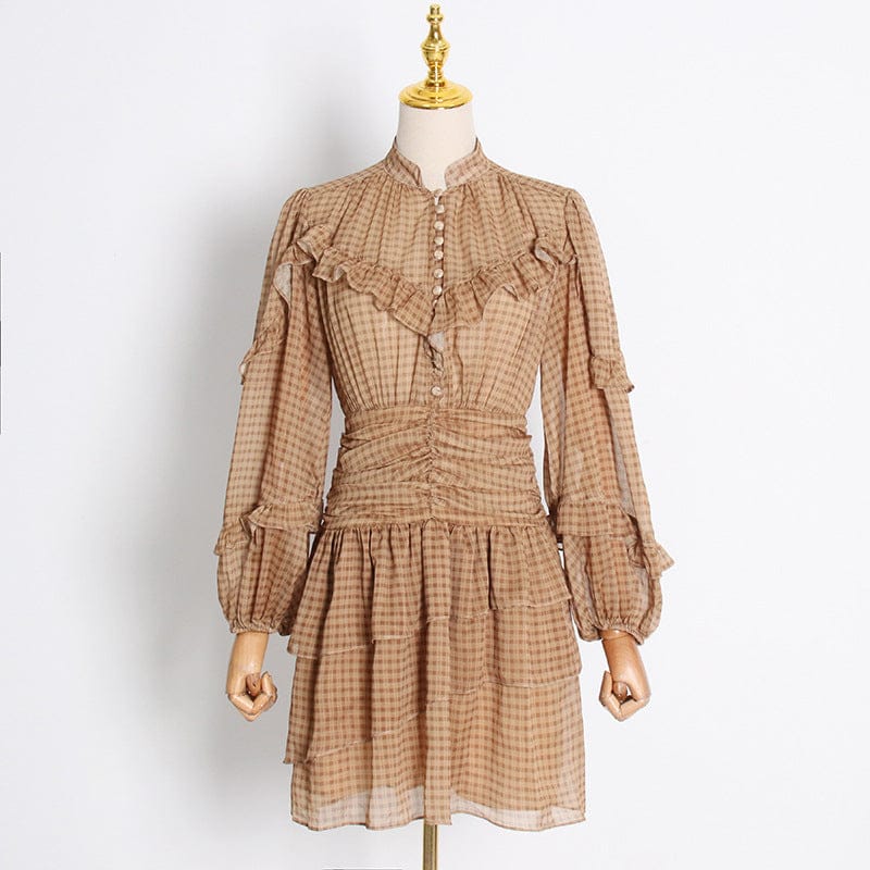Holiday Style Temperament Ol Commuter Design Sense A-line Skirt 2022 Autumn New Fashion V-Neck Long-sleeved Lace Dress