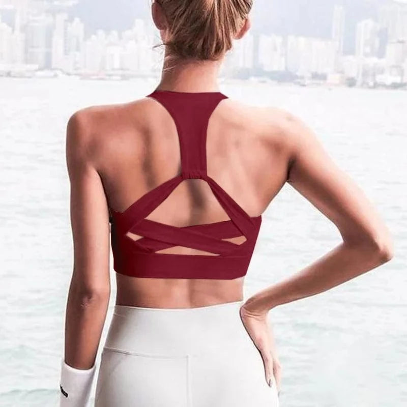 Hollow Stretch Fit Wirefree Sujetador Deportivo Running Workout Gym Fitness Yoga Bra High Impact Backless Sports Bras For Womens
