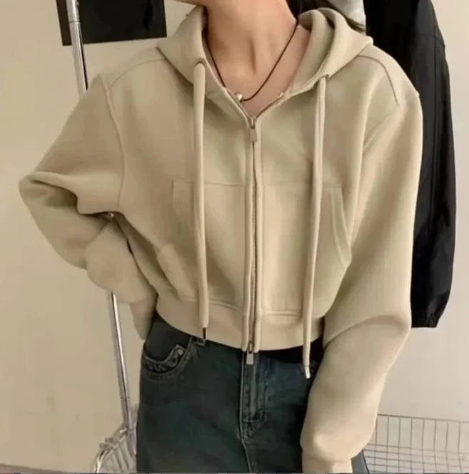 Hoodie Manufactures High quality custom Crop Zip up hoodies for women comfy cotton new style sweatshirt