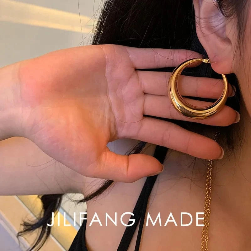 Hoop  18k gold plated copper earrings fashion jewelry earrings silver round high quality gold hoop earrings