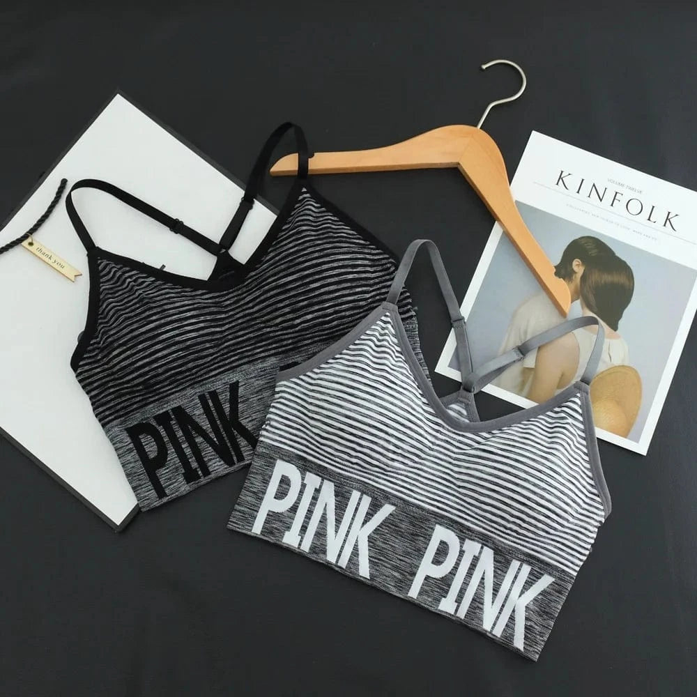 Horizontal Stripes Seamless Wireless Fit Sujetador Deportivo Fitness Gym Yoga Bra High Impact Sports Bras Crop Top For Womens