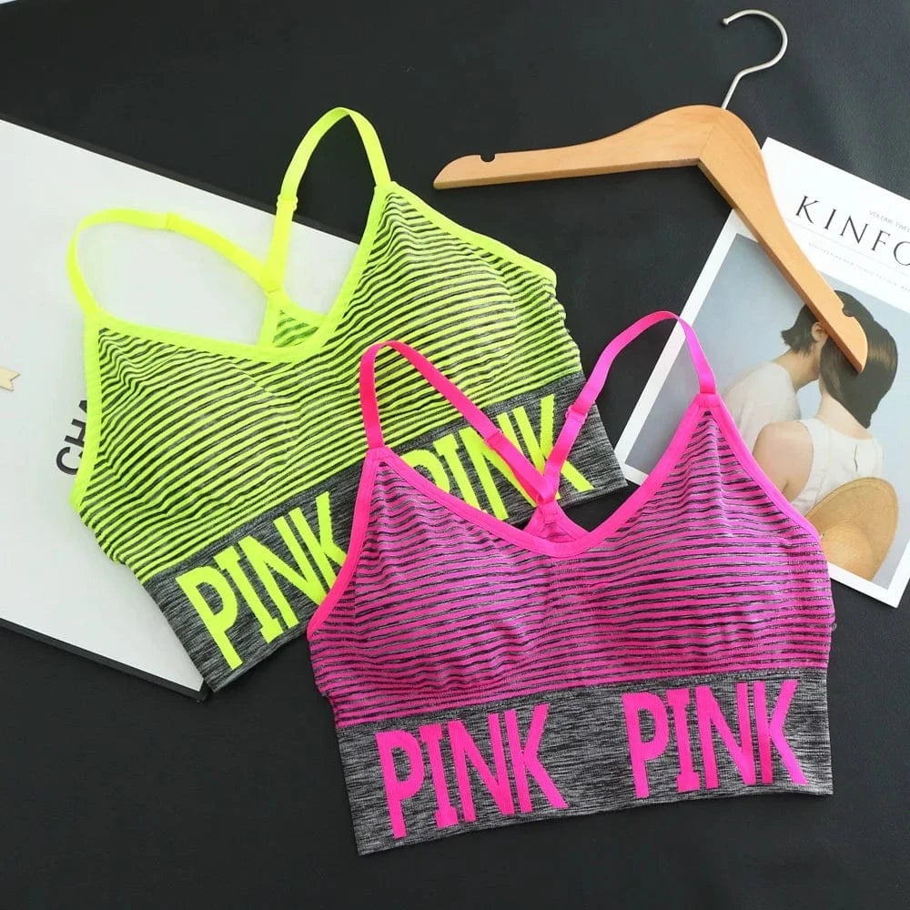 Horizontal Stripes Seamless Wireless Fit Sujetador Deportivo Fitness Gym Yoga Bra High Impact Sports Bras Crop Top For Womens