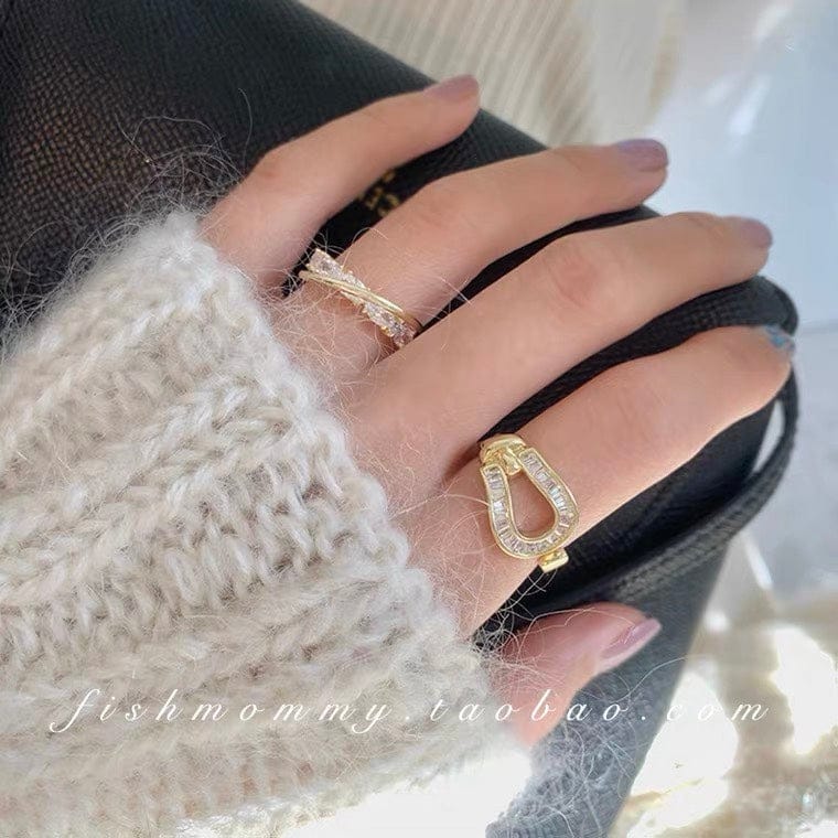 Horseshoe Diamond Index Finger Ring 925 Sterling Silver Personality Irregular opening free adjustment Knuckle Ring Jewelry Women