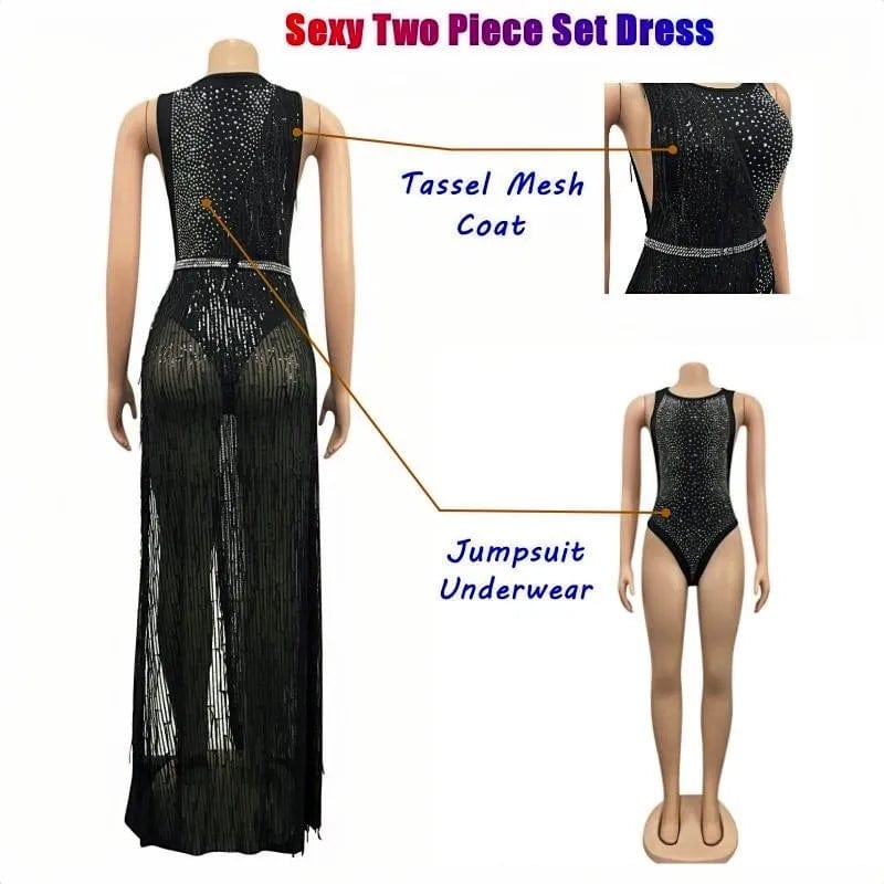 Hot Diamond Sequin Bodycon Sexy Front Split Women Party Black White Long Dress