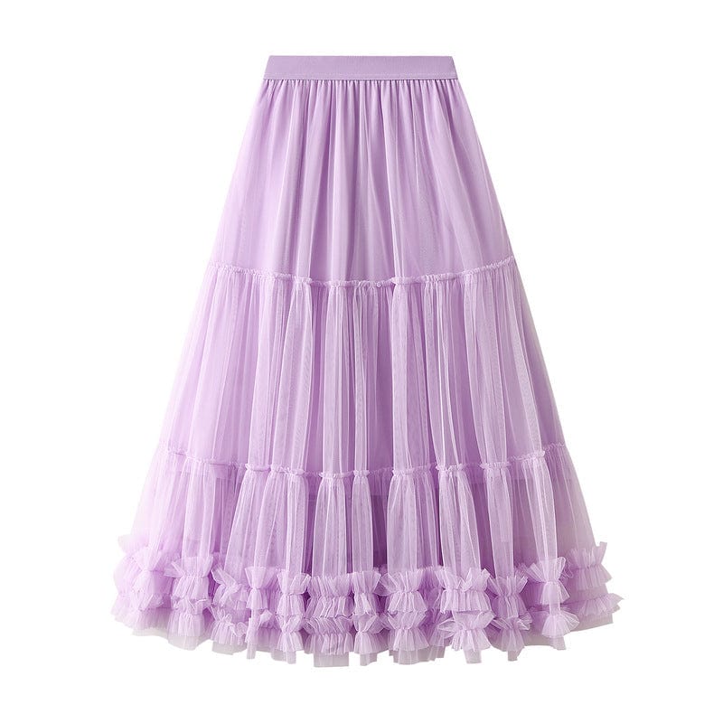 Hot Fashion High Waist Long Maxi Skirts for Women Luxury French Party Mesh Patchwork Tutu Pleated Skirt Woman Korean Faldas Jupe