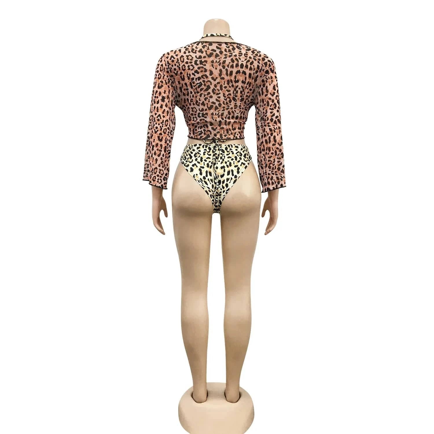 Hot Girl 3 Piece Triangle Bikinis Sets Sexy Leopard Women Bathing Suits Swimsuit Ladies Cover Up Beachwear Three Piece Outfit