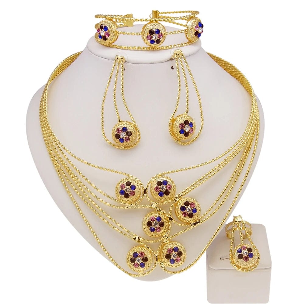 Hot sale Crystal Stones Necklace Ring Earrings Bracelet Brasil Jewels Wedding Party Gift Gold Plated Women Children Jewelry Set