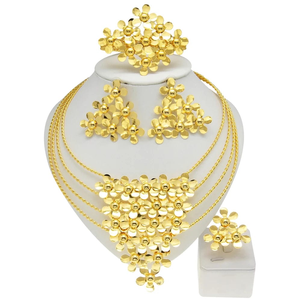 Hot sale Crystal Stones Necklace Ring Earrings Bracelet Brasil Jewels Wedding Party Gift Gold Plated Women Children Jewelry Set