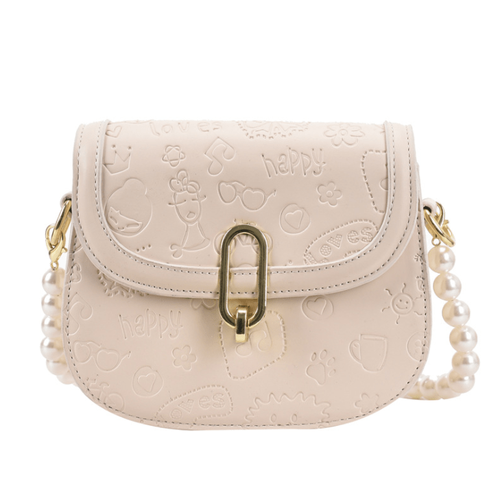 Hot sale cute cartoon print pearl chain lady tote bag small square bag shoulder handbag Chain Shoulder Messenger Bags