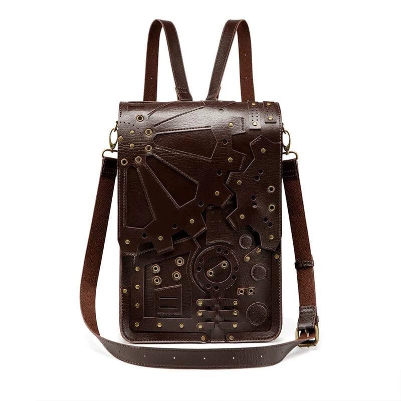 Hot Sale Fashion Retro Style Wheel Gear Decoration Leather Backpack  2 in 1 Steampunk Shoulder Bag Leather Backpacks