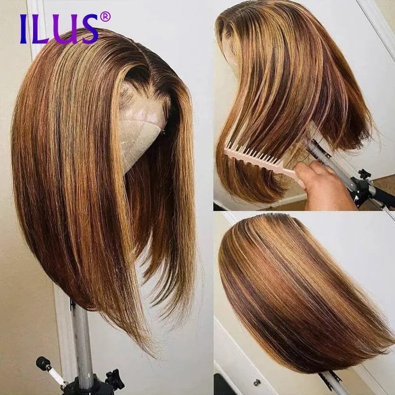 Hot Sale Free Shipping 4/27 Highlight Colored Straight Bob Wigs Lace Front Human Hair Wigs For Black Women HD Lace Frontal Wigs