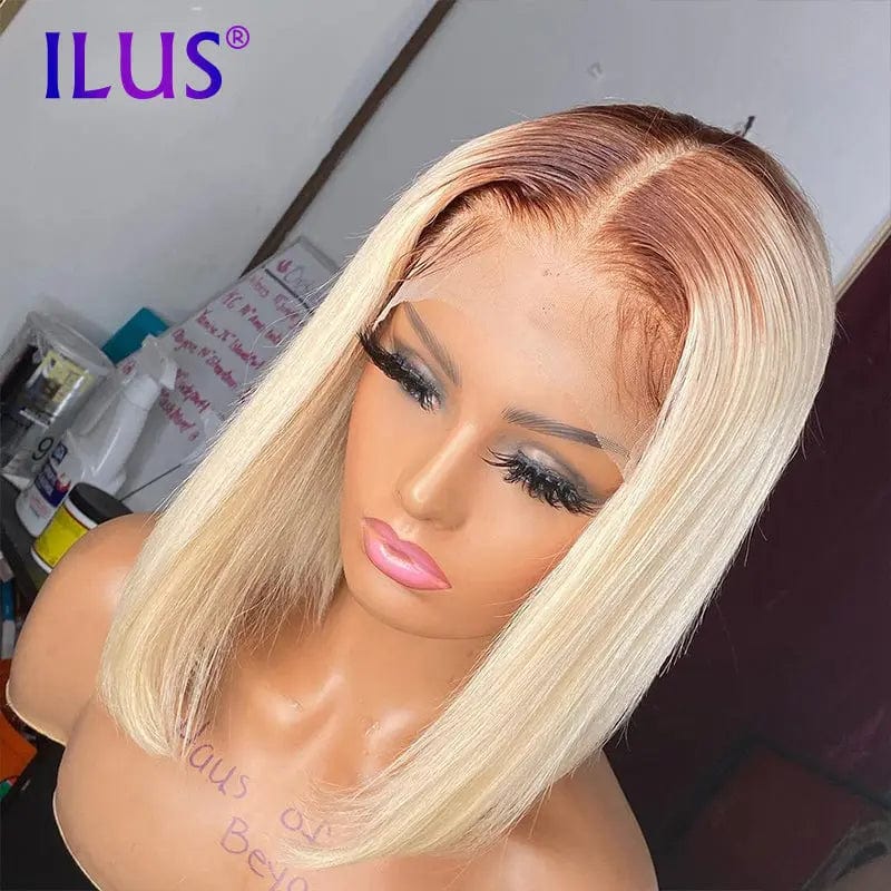 Hot Sale Free Shipping Colored Short Bob Wig Straight Pink/Bule/T4613 150% Lace Front Human Hair Wigs For Black Women Brazilian