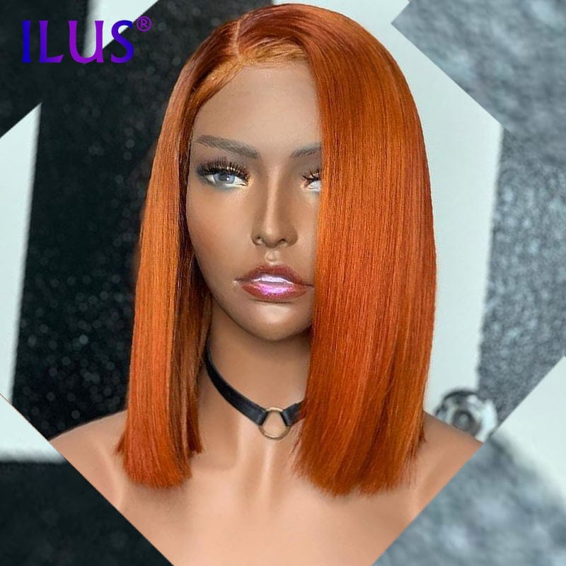 Hot Sale Free Shipping Short Bob Wigs Straight Orange Ginger Colored HD Lace Front Human Hair Wigs For Black Women Human Hair