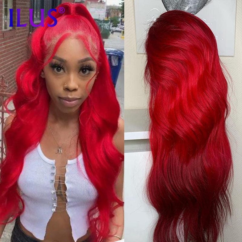 Hot Sale Free Shipping Wig Red Colored 200 Body Wave 30Inch 13x4 Lace Front Human Hair Wigs For Black Women HD Lace Frontal Wigs