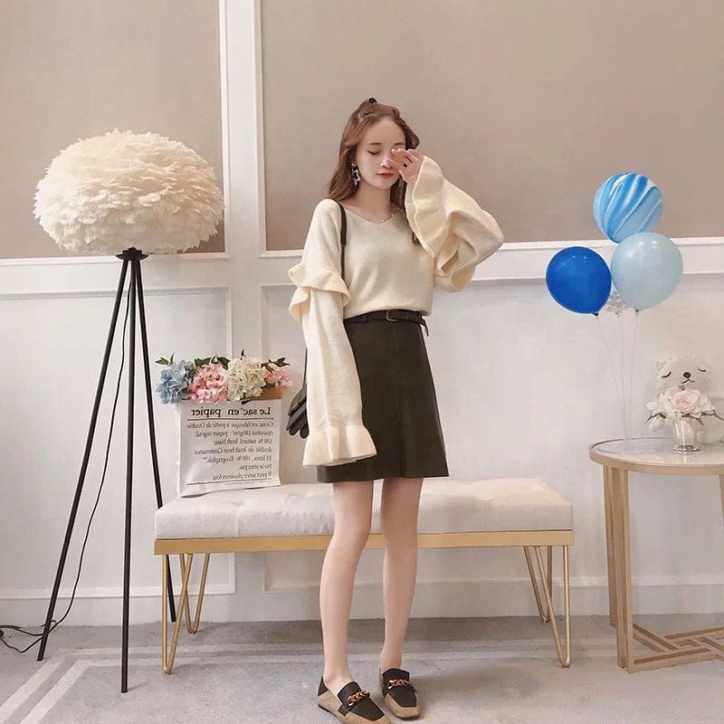 Hot Sale High Quality V-Neck Woman Loose Sweet Winter Thick Sweater Lady Knitting Pullover Fashion Jumpers For Spring