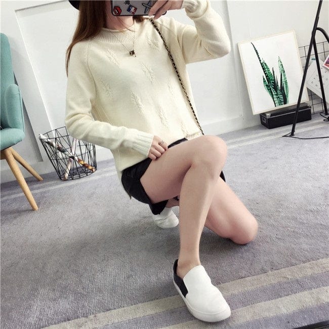 Hot Sale Korean Style High Neck Leaf Print Woman Cashmere Sweater