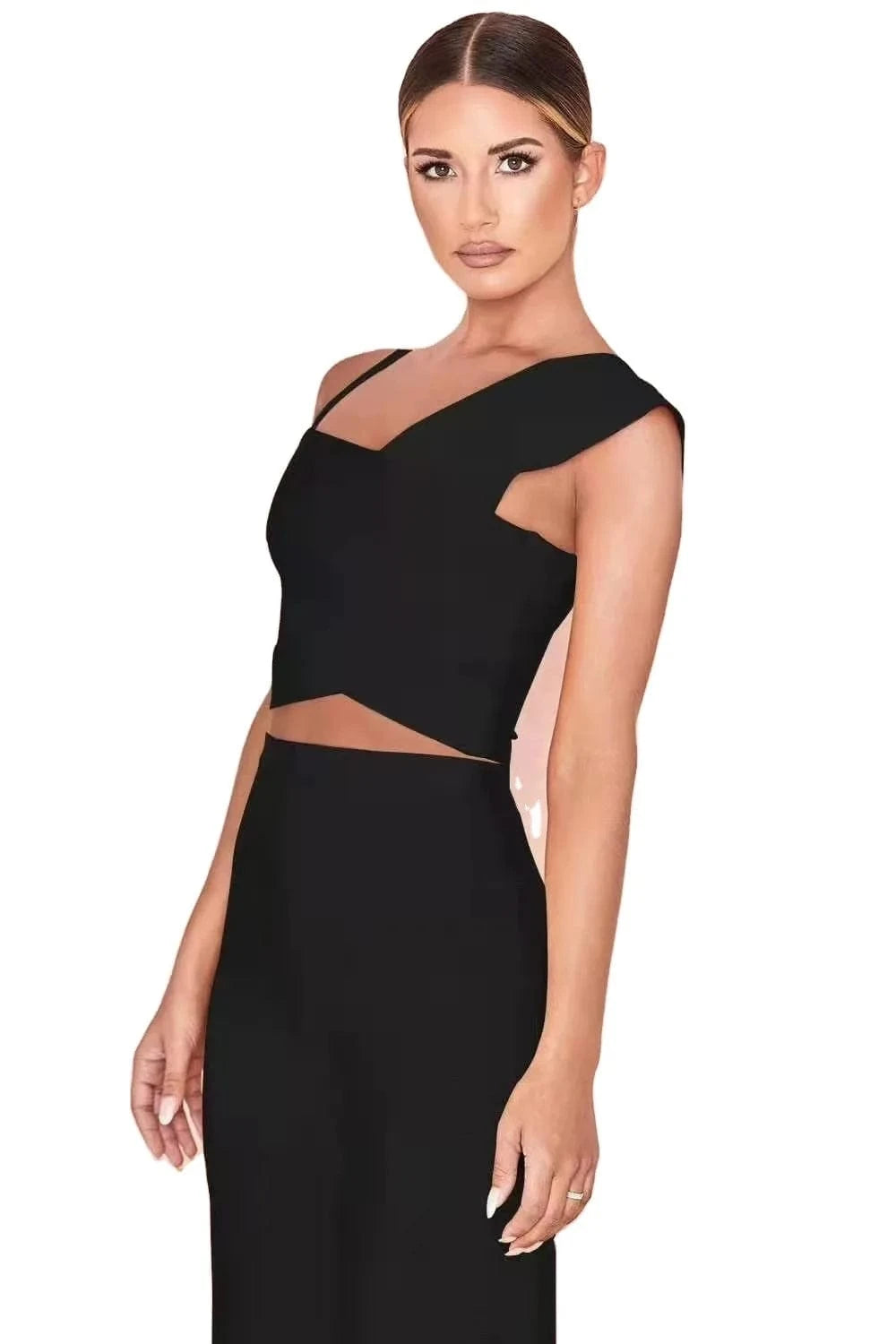 Hot sale Ladies blouse and wide leg suit bandage two piece set