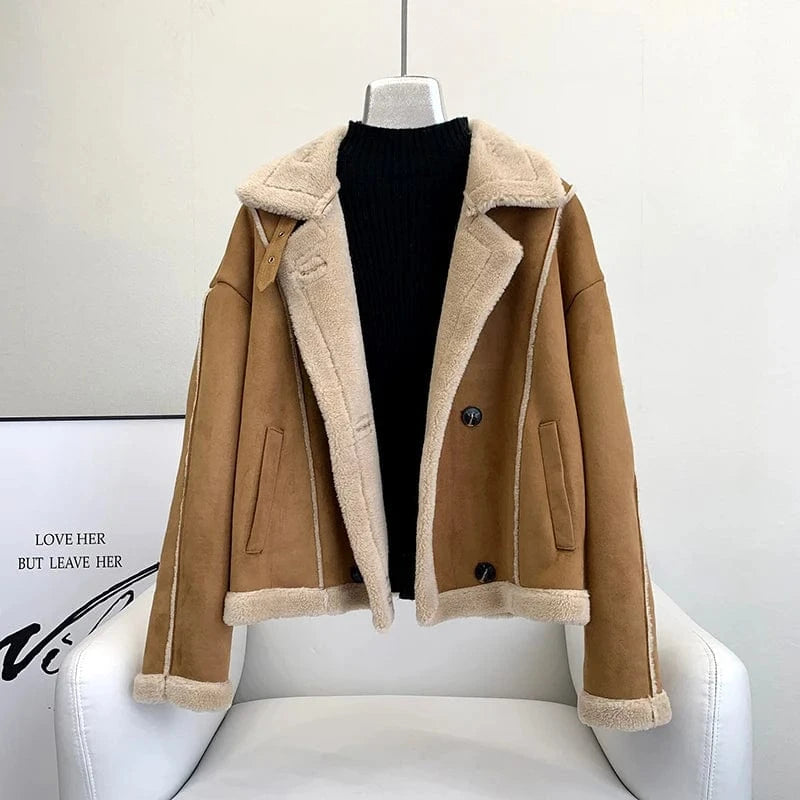 Hot Sale Lady Sheep Shearling Warm Short Coats Female Girl Lamb Wool Fur Casual Winter Jacket Overcoat JT3270