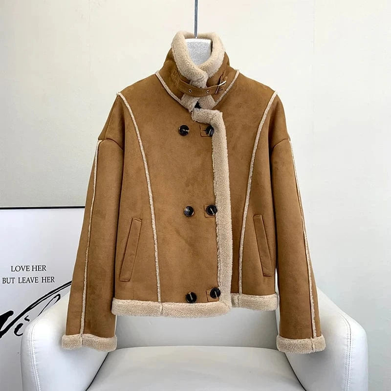 Hot Sale Lady Sheep Shearling Warm Short Coats Female Girl Lamb Wool Fur Casual Winter Jacket Overcoat JT3270