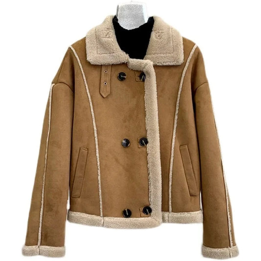 Hot Sale Lady Sheep Shearling Warm Short Coats Female Girl Lamb Wool Fur Casual Winter Jacket Overcoat JT3270