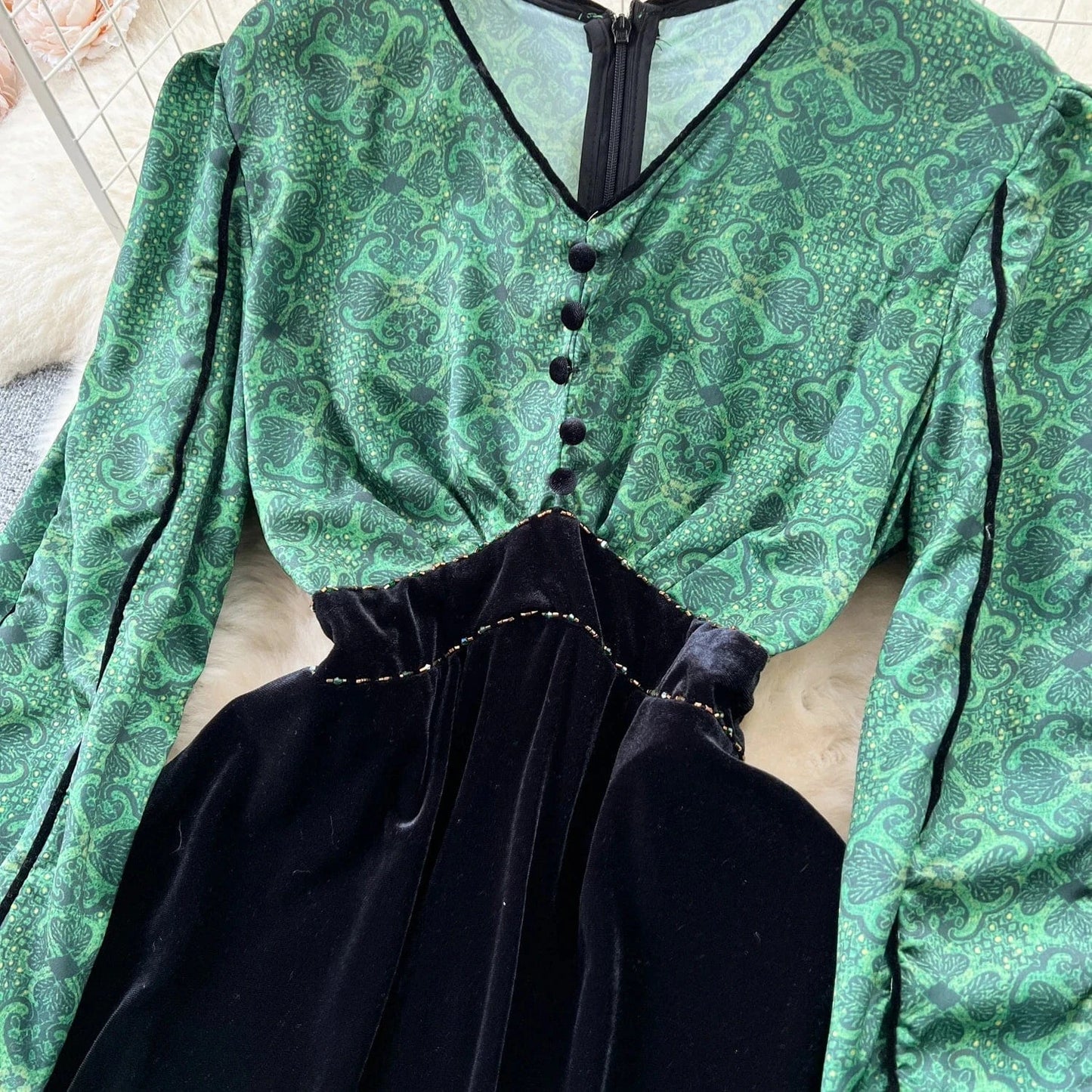 Hot Sale Long Sleeve V Neck Elegant Maxi Dresses Women Empire Slimming Style Buttons Decoration Umbrella Dresses