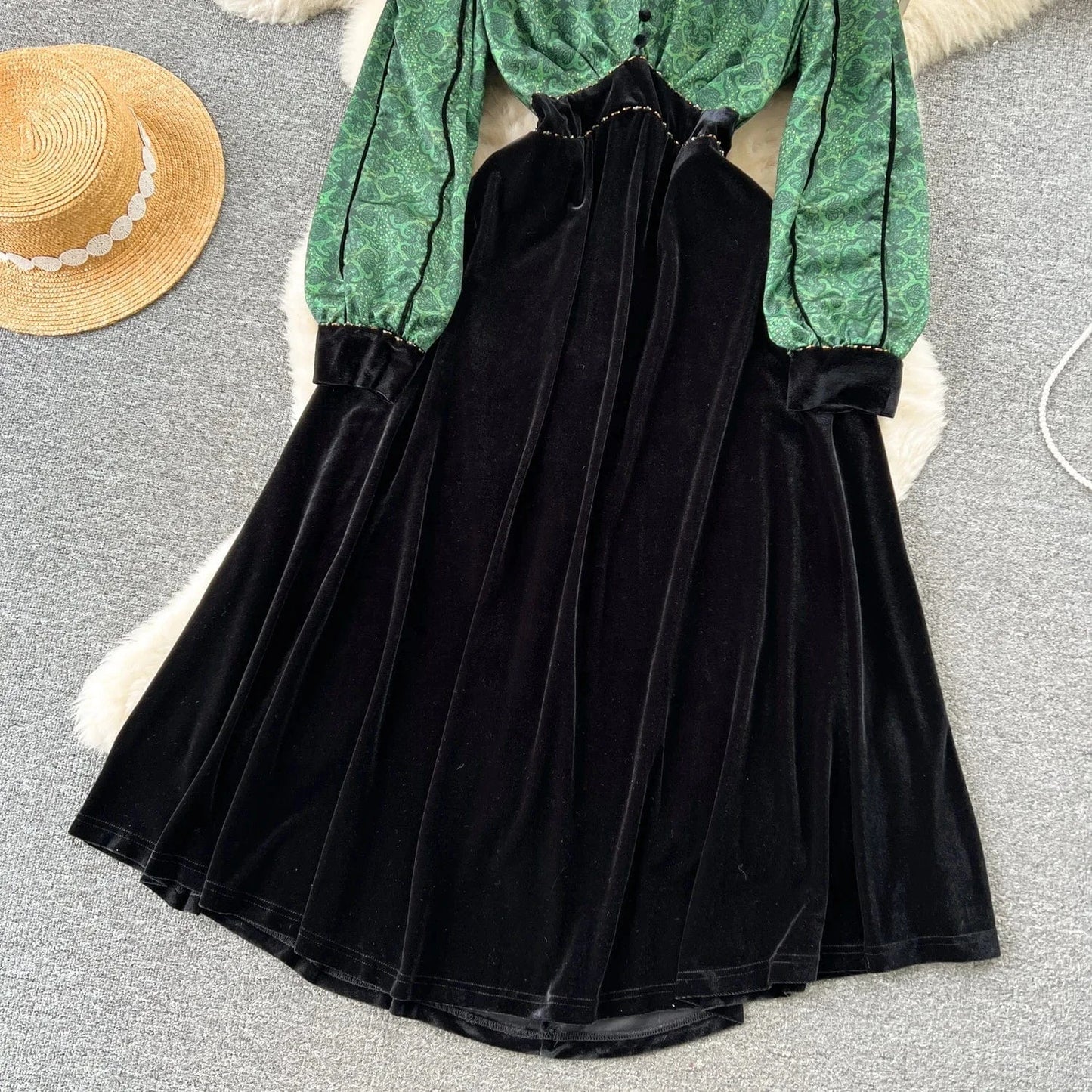 Hot Sale Long Sleeve V Neck Elegant Maxi Dresses Women Empire Slimming Style Buttons Decoration Umbrella Dresses