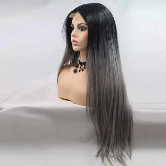 Hot Sale Long Straight Hair Extension Wigs Ombre Heat Resistant Full Cheap Woman Synthetic Hair Wig With Lace Front