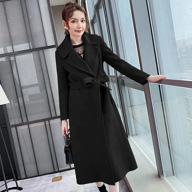 Hot Sale Loose Size Wool Trench Coats Women Turn Down Collar Long Woolen Coat Autumn Winter Spring