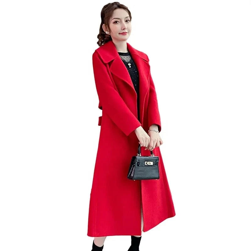 Hot Sale Loose Size Wool Trench Coats Women Turn Down Collar Long Woolen Coat Autumn Winter Spring
