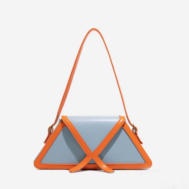 Hot Sale Luxury Designer Faux Leather Triangle Shape Shoulder Bags In Orange Croc For Women