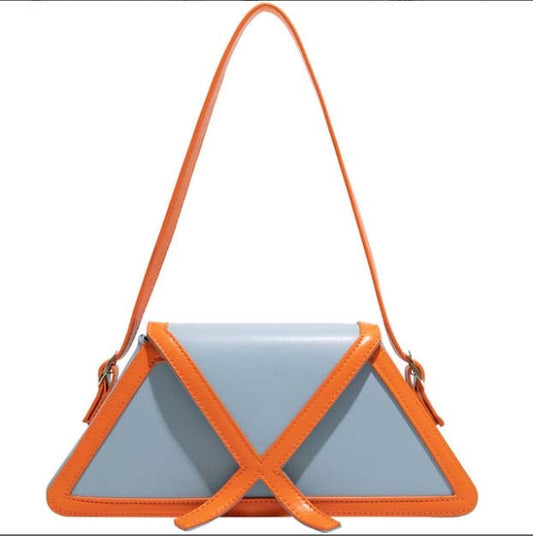 Hot Sale Luxury Designer Faux Leather Triangle Shape Shoulder Bags In Orange Croc For Women