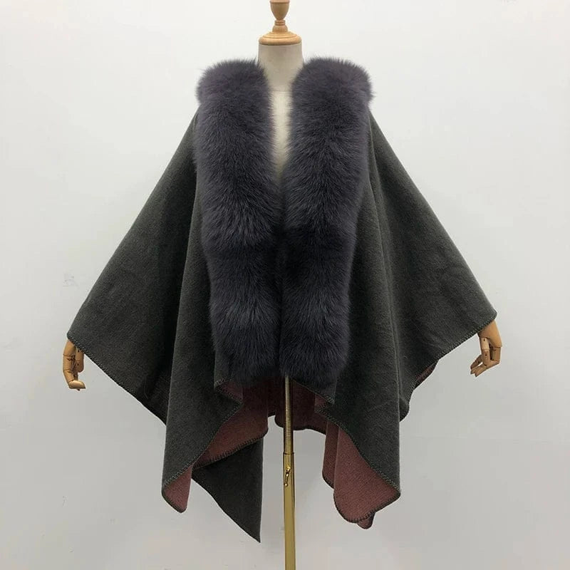 Hot Sale New Design Colorful Women's Autumn Winter Knitting Wool Ponchos With Fur