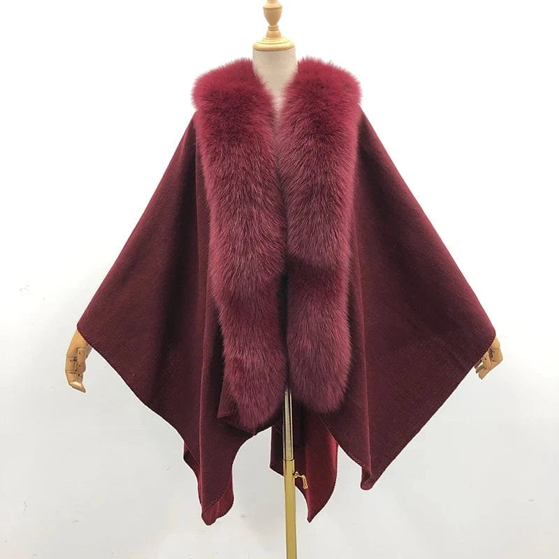 Hot Sale New Design Colorful Women's Autumn Winter Knitting Wool Ponchos With Fur