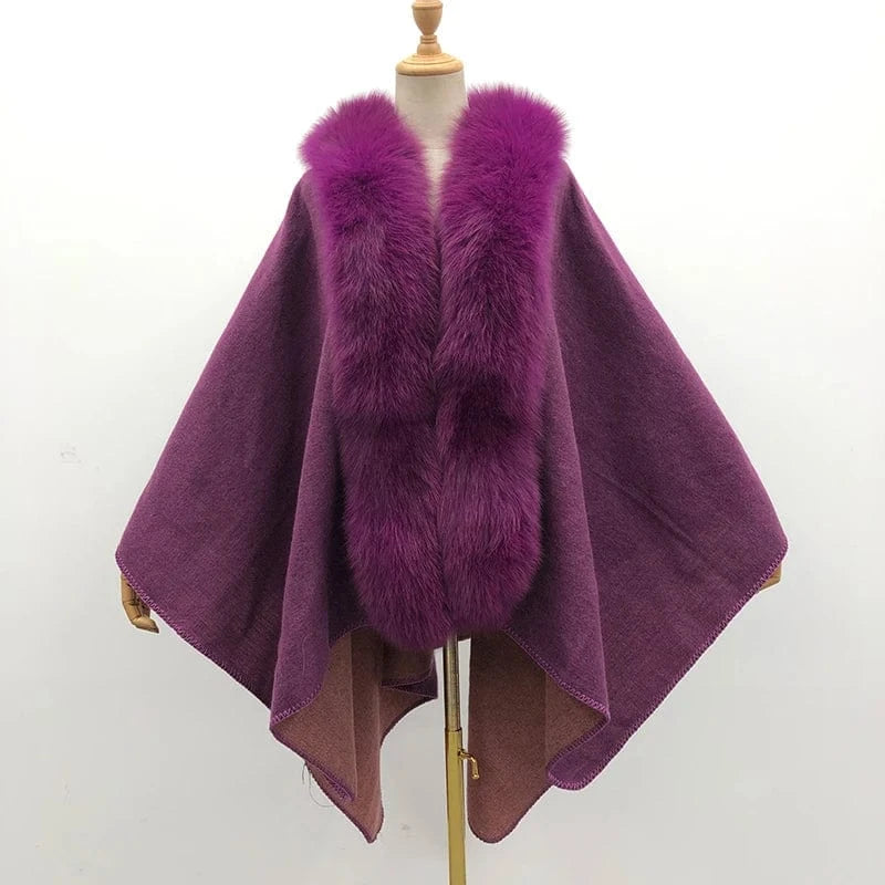 Hot Sale New Design Colorful Women's Autumn Winter Knitting Wool Ponchos With Fur
