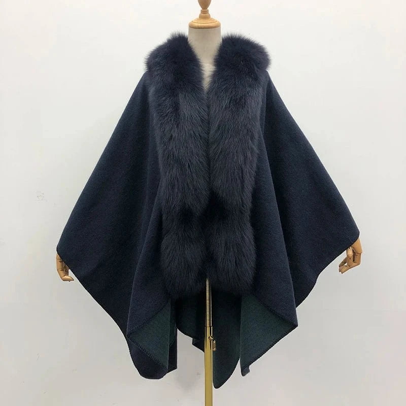 Hot Sale New Design Colorful Women's Autumn Winter Knitting Wool Ponchos With Fur