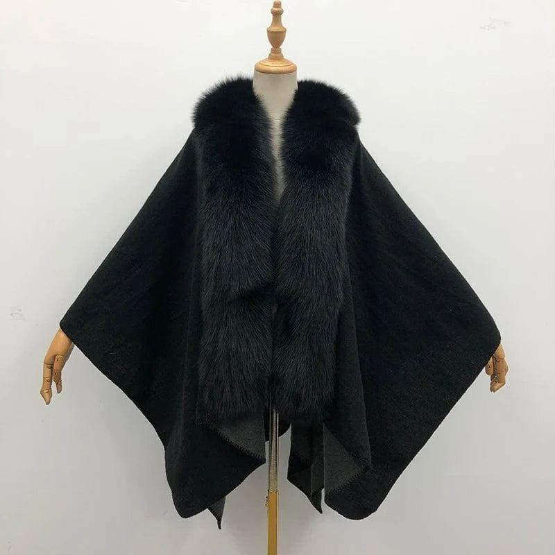 Hot Sale New Design Colorful Women's Autumn Winter Knitting Wool Ponchos With Fur