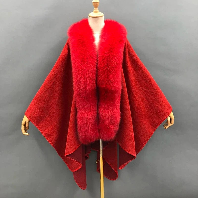 Hot Sale New Design Colorful Women's Autumn Winter Knitting Wool Ponchos With Fur