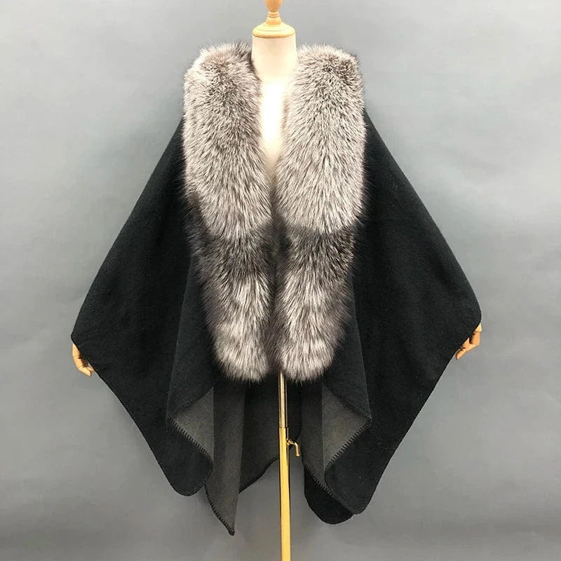 Hot Sale New Design Colorful Women's Autumn Winter Knitting Wool Ponchos With Fur